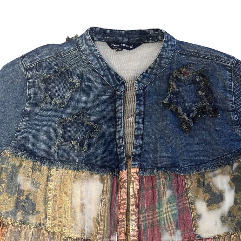 Young Threads Ruffle Patchwork Boho Denim Cardiga… - image 7